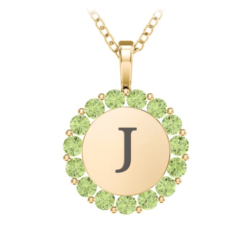 Initial Halo Disc Necklace with Gemstones – 18K Gold Plated Silver with Peridot