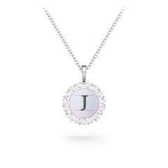 Initial Halo Disc Necklace with Gemstones – Sterling Silver with Amethyst