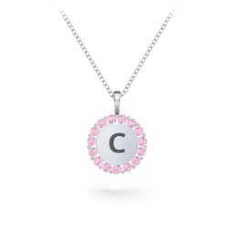 Initial Halo Disc Necklace with Gemstones in 925 Sterling Silver with Pink Tourmaline