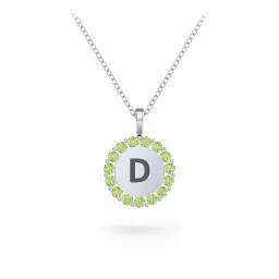 Initial Halo Disc Necklace with Gemstones in 925 Sterling Silver with Peridot