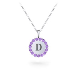 Initial Halo Disc Necklace with Gemstones in 925 Sterling Silver with Amethyst