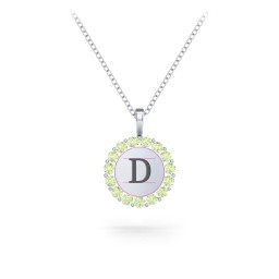 Initial Halo Disc Necklace with Gemstones in 925 Sterling Silver with Peridot