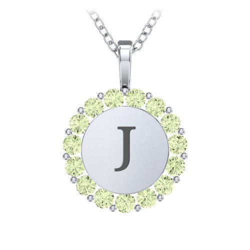 Initial Halo Disc Necklace with Gemstones – Sterling Silver with Peridot