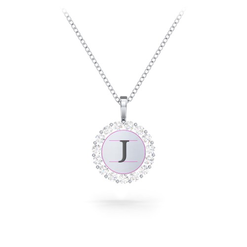 Initial Halo Disc Necklace with Gemstones – Sterling Silver with Diamond