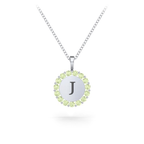 Initial Halo Disc Necklace with Gemstones – Sterling Silver with Peridot