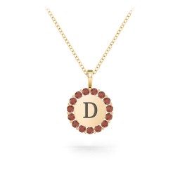 Initial Halo Disc Necklace with Gemstones in 10K Solid Yellow Gold with Garnet