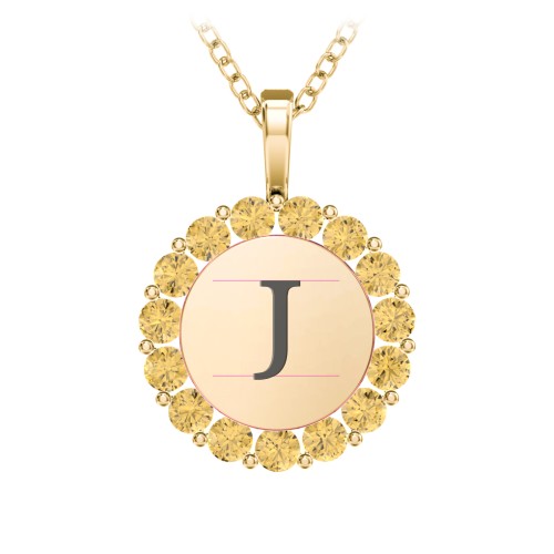 Initial Halo Disc Necklace with Gemstones – 10K Yellow Gold with Citrine