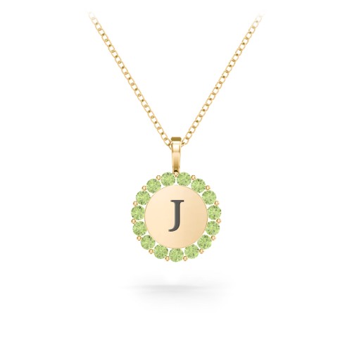Initial Halo Disc Necklace with Gemstones – 10K Yellow Gold with Peridot