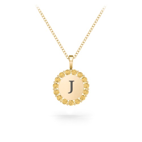 Initial Halo Disc Necklace with Gemstones – 10K Yellow Gold with Citrine