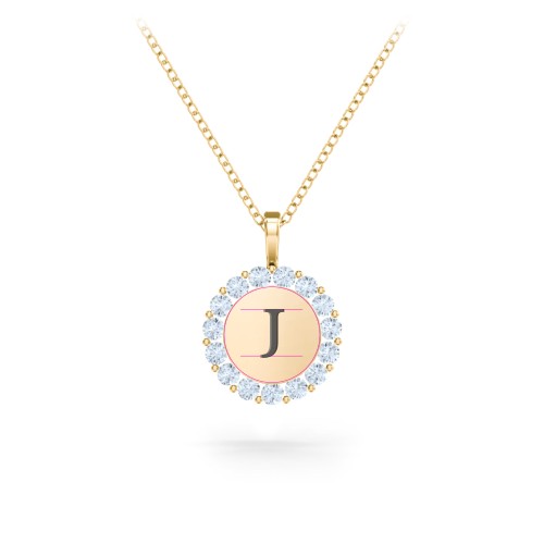 Initial Halo Disc Necklace with Gemstones – 10K Yellow Gold with Aquamarine