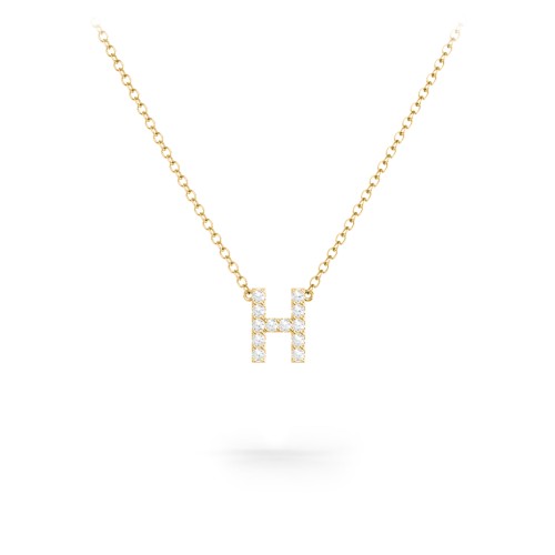 Pavé H Initial Necklace – 18K Gold Plated Silver with White Premium Zirconia