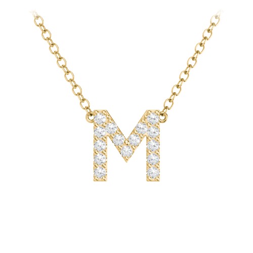 Pavé M Initial Necklace – 18K Gold Plated Silver with Diamond