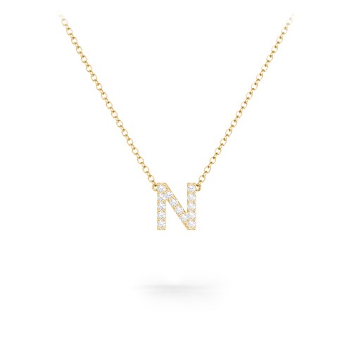Pavé N Initial Necklace – 18K Gold Plated Silver with White Premium Zirconia