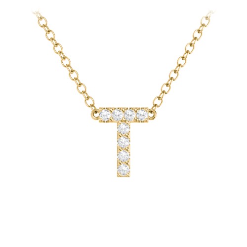 Pavé T Initial Necklace – 18K Gold Plated Silver with White Premium Zirconia