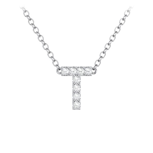 Pavé T Initial Necklace – Sterling Silver with White Premium Zirconia