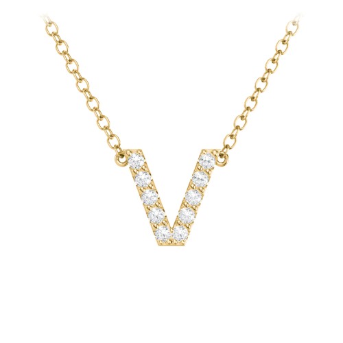 Pavé V Initial Necklace – 18K Gold Plated Silver with White Premium Zirconia