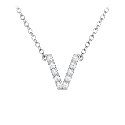 Pavé V Initial Necklace – Sterling Silver with White Premium Zirconia