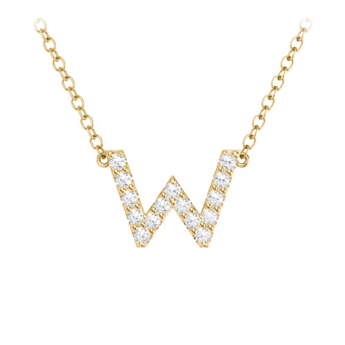 Pavé W Initial Necklace – 18K Gold Plated Silver with White Premium Zirconia