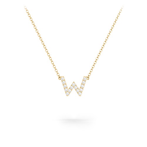Pavé W Initial Necklace – 18K Gold Plated Silver with White Premium Zirconia