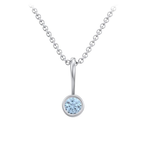 Bezel Set Birthstone Necklace – Sterling Silver with Blue Topaz