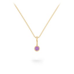 Bezel Set Birthstone Necklace in 18K Gold Plated Silver with Amethyst, Red Premium Zirconia, Fancy Pink Premium Zirconia, Citrine, and Peridot