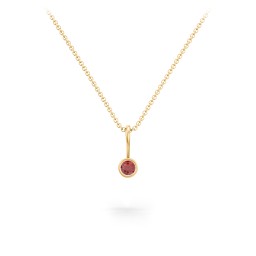 Bezel Set Birthstone Necklace in 18K Gold Plated Silver with Garnet, Amethyst, Red Premium Zirconia, Fancy Pink Premium Zirconia, Citrine, and Peridot