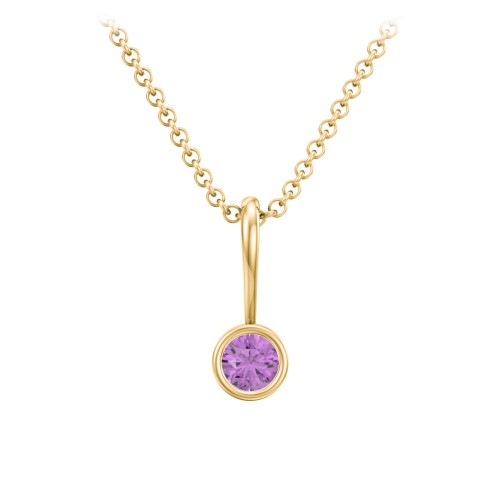 Bezel Set Birthstone Necklace – 18K Gold Plated Silver with Amethyst