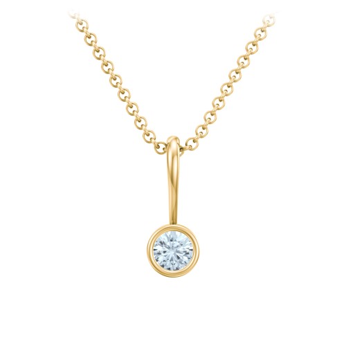 Bezel Set Birthstone Necklace – 18K Gold Plated Silver with Aquamarine