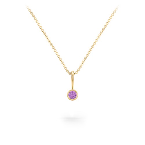 Bezel Set Birthstone Necklace – 18K Gold Plated Silver with Amethyst