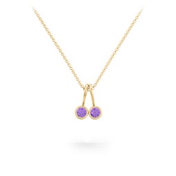 Multi Bezel Set Birthstone Necklace - 2 Stone in 18K Gold Plated Silver with Amethyst, Red Premium Zirconia, Fancy Pink Premium Zirconia, Citrine, and Peridot