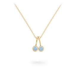 Multi Bezel Set Birthstone Necklace - 2 Stone in 18K Gold Plated Silver with Blue Topaz, Red Premium Zirconia, Fancy Pink Premium Zirconia, Citrine, and Peridot