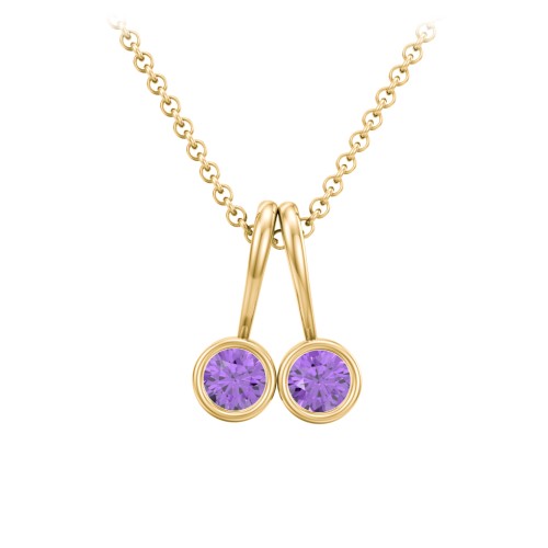 Multi Bezel Set Birthstone Necklace - 2 Stone – 18K Gold Plated Silver with Amethyst