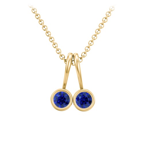 Multi Bezel Set Birthstone Necklace - 2 Stone – 18K Gold Plated Silver with Blue Sapphire