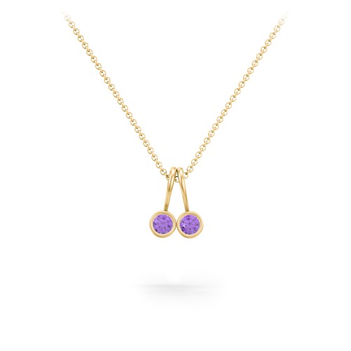 Multi Bezel Set Birthstone Necklace - 2 Stone – 18K Gold Plated Silver with Amethyst