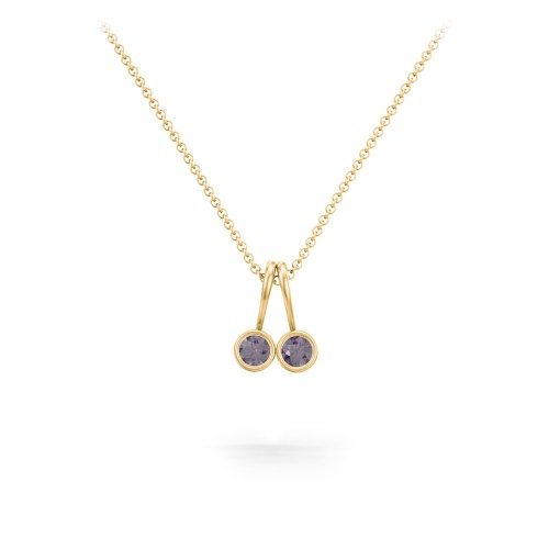 Multi Bezel Set Birthstone Necklace - 2 Stone – 18K Gold Plated Silver with Alexandrite