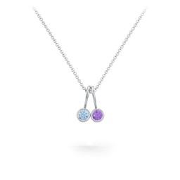 Multi Bezel Set Birthstone Necklace - 2 Stone in 925 Sterling Silver with Blue Topaz, Amethyst, Red Premium Zirconia, Fancy Pink Premium Zirconia, Citrine, and Peridot