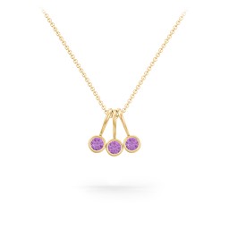 Multi Bezel Set Birthstone Necklace - 3 Stone in 18K Gold Plated Silver with Amethyst, Fancy Pink Premium Zirconia, Citrine, and Peridot