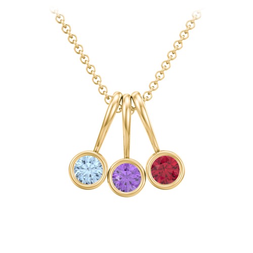 Multi Bezel Set Birthstone Necklace - 3 Stone – 18K Gold Plated Silver with Blue Topaz, Amethyst, and Ruby
