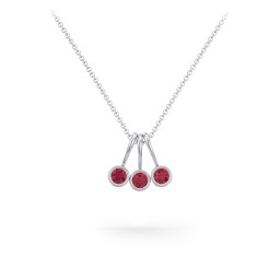 Multi Bezel Set Birthstone Necklace - 3 Stone in 925 Sterling Silver with Ruby