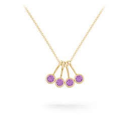 Multi Bezel Set Birthstone Necklace - 4 Stone in 18K Gold Plated Silver with Amethyst, Citrine, and Peridot
