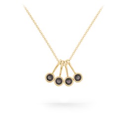 Multi Bezel Set Birthstone Necklace - 4 Stone in 18K Gold Plated Silver with Smokey Quartz, Citrine, and Peridot