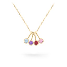 Multi Bezel Set Birthstone Necklace - 4 Stone in 18K Gold Plated Silver with Blue Topaz, Amethyst, Red Premium Zirconia, Fancy Pink Premium Zirconia, Citrine, and Peridot