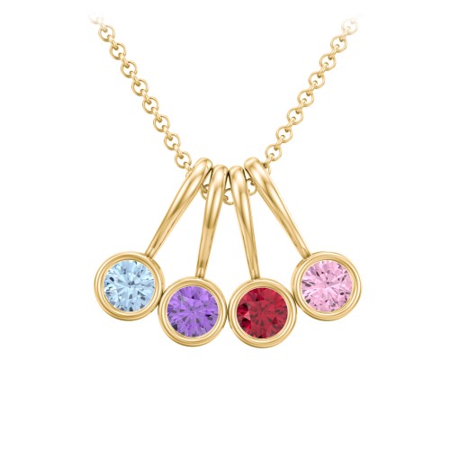 Multi Bezel Set Birthstone Necklace - 4 Stone – 18K Gold Plated Silver with Blue Topaz, Amethyst, Ruby, and Pink Tourmaline