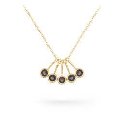 Multi Bezel Set Birthstone Necklace - 5 Stone in 18K Gold Plated Silver with Smokey Quartz and Peridot