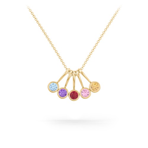 Multi Bezel Set Birthstone Necklace - 5 Stone – 18K Gold Plated Silver with Blue Topaz, Amethyst, Ruby, Pink Tourmaline, and Citrine