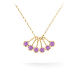 Multi Bezel Set Birthstone Necklace - 6 Stone in 18K Gold Plated Silver with Amethyst