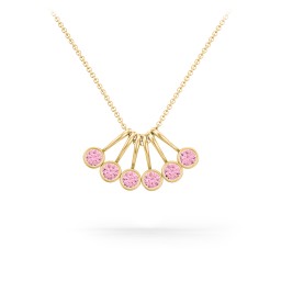 Multi Bezel Set Birthstone Necklace - 6 Stone in 18K Gold Plated Silver with Pink Tourmaline