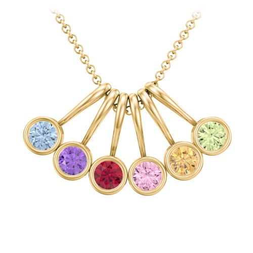 Multi Bezel Set Birthstone Necklace - 6 Stone – 18K Gold Plated Silver with Blue Topaz, Amethyst, Ruby, Pink Tourmaline, Citrine, and Peridot