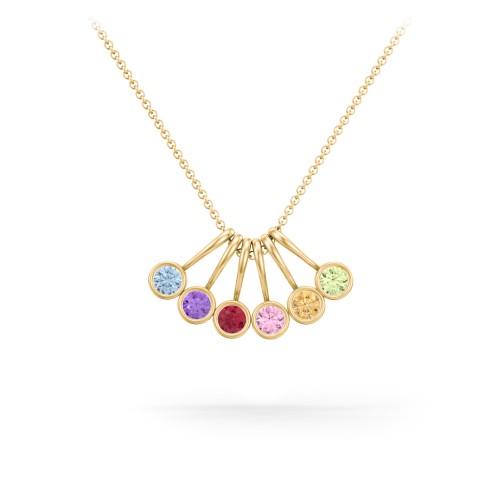 Multi Bezel Set Birthstone Necklace - 6 Stone – 18K Gold Plated Silver with Blue Topaz, Amethyst, Ruby, Pink Tourmaline, Citrine, and Peridot