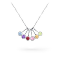 Multi Bezel Set Birthstone Necklace - 6 Stone – Sterling Silver with Blue Topaz, Amethyst, Ruby, Pink Tourmaline, Citrine, and Peridot